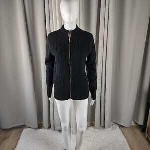 Charter Club Women's Cotton Blend No Pocket Full Zip Black Sweater Size Large